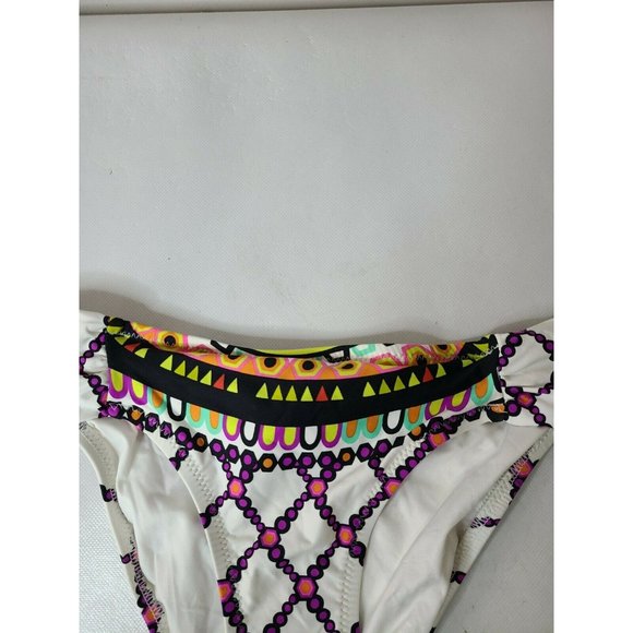 Trina Turk White Purple Shirred Side Hipster Kon Tiki Bikini Bottom Sz 4 - Picture 4 of 7